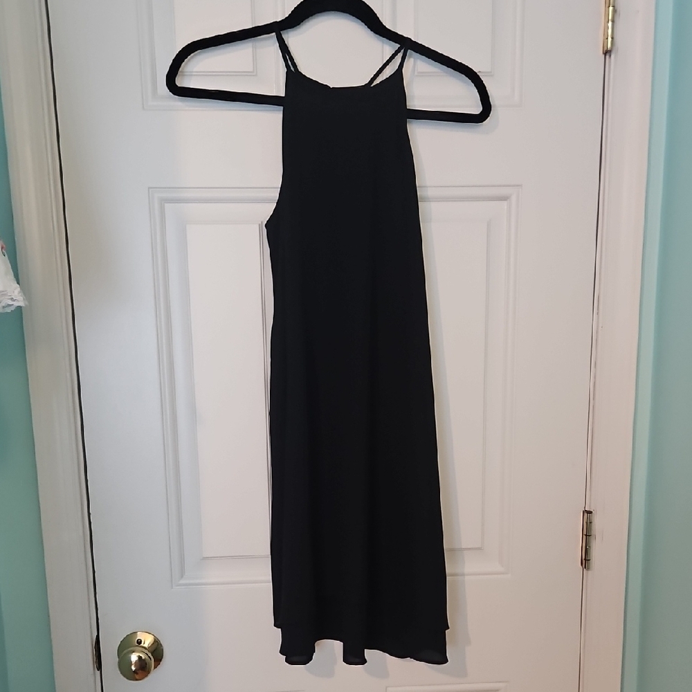 Pink Rose Black Sleeveless Dress